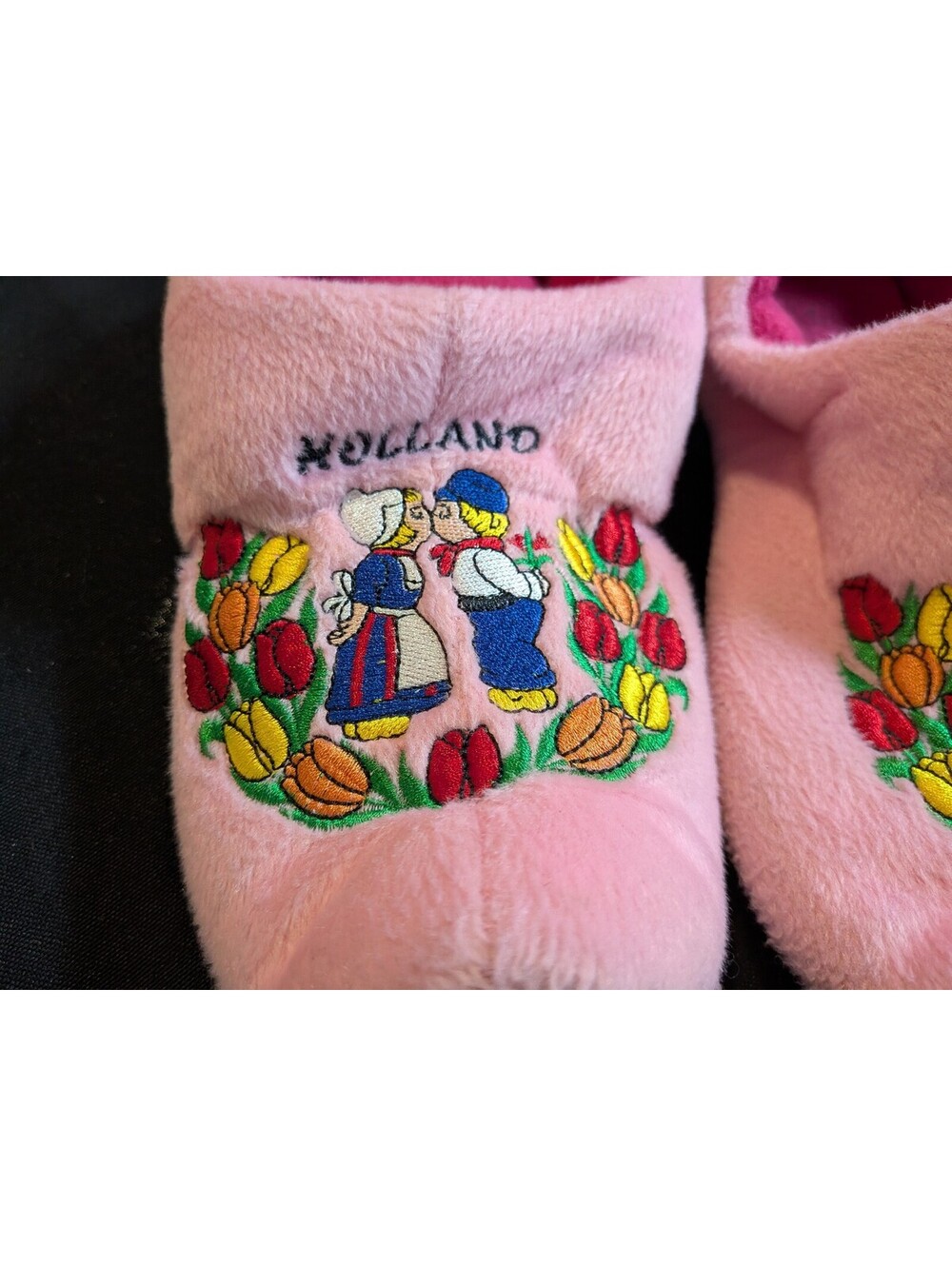 Holland Pink Plush Dutch Boy & Girl Tulip Souvenir Slippers